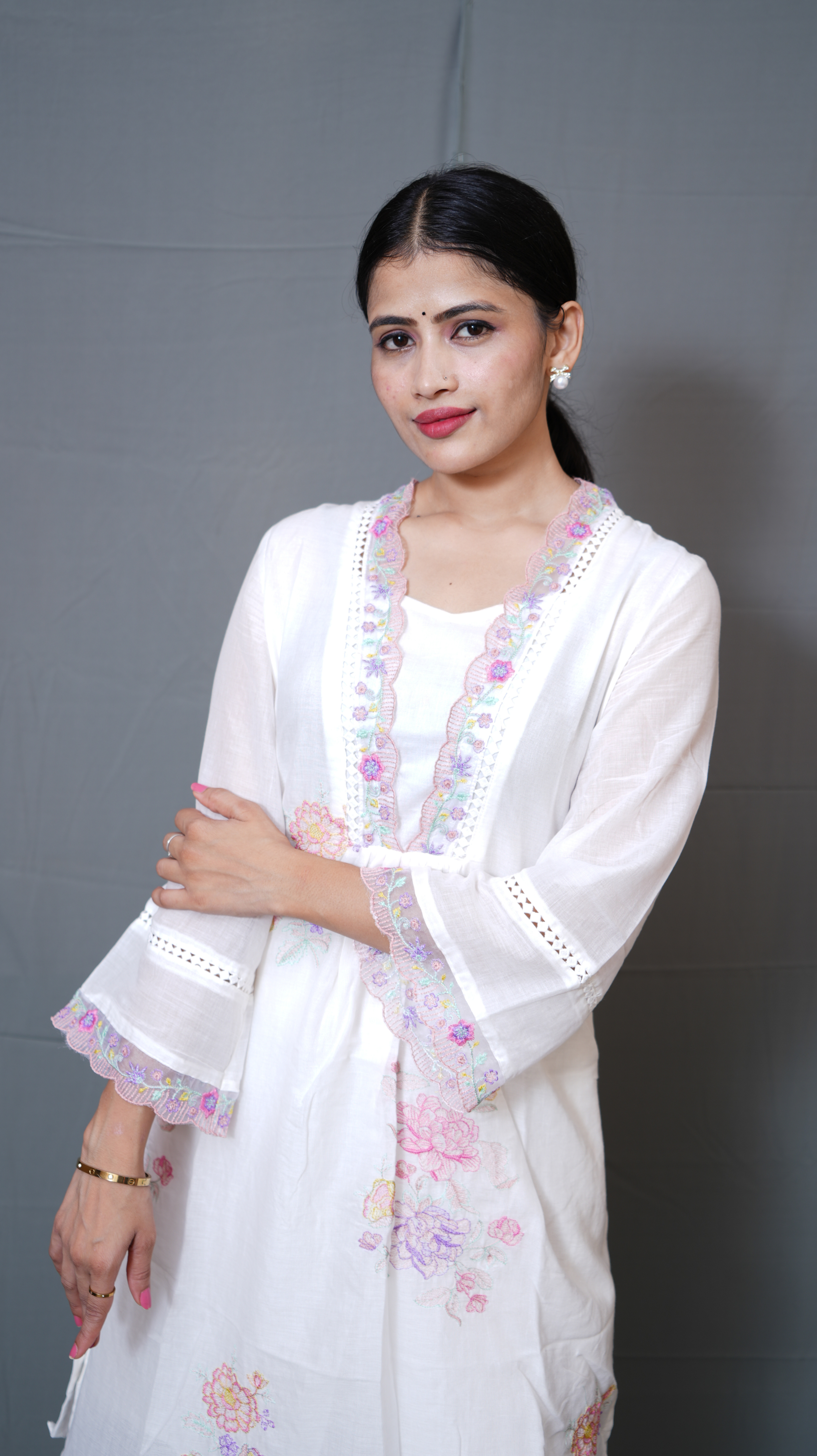 Floral Hand Embroidered Co-Ord Set - White