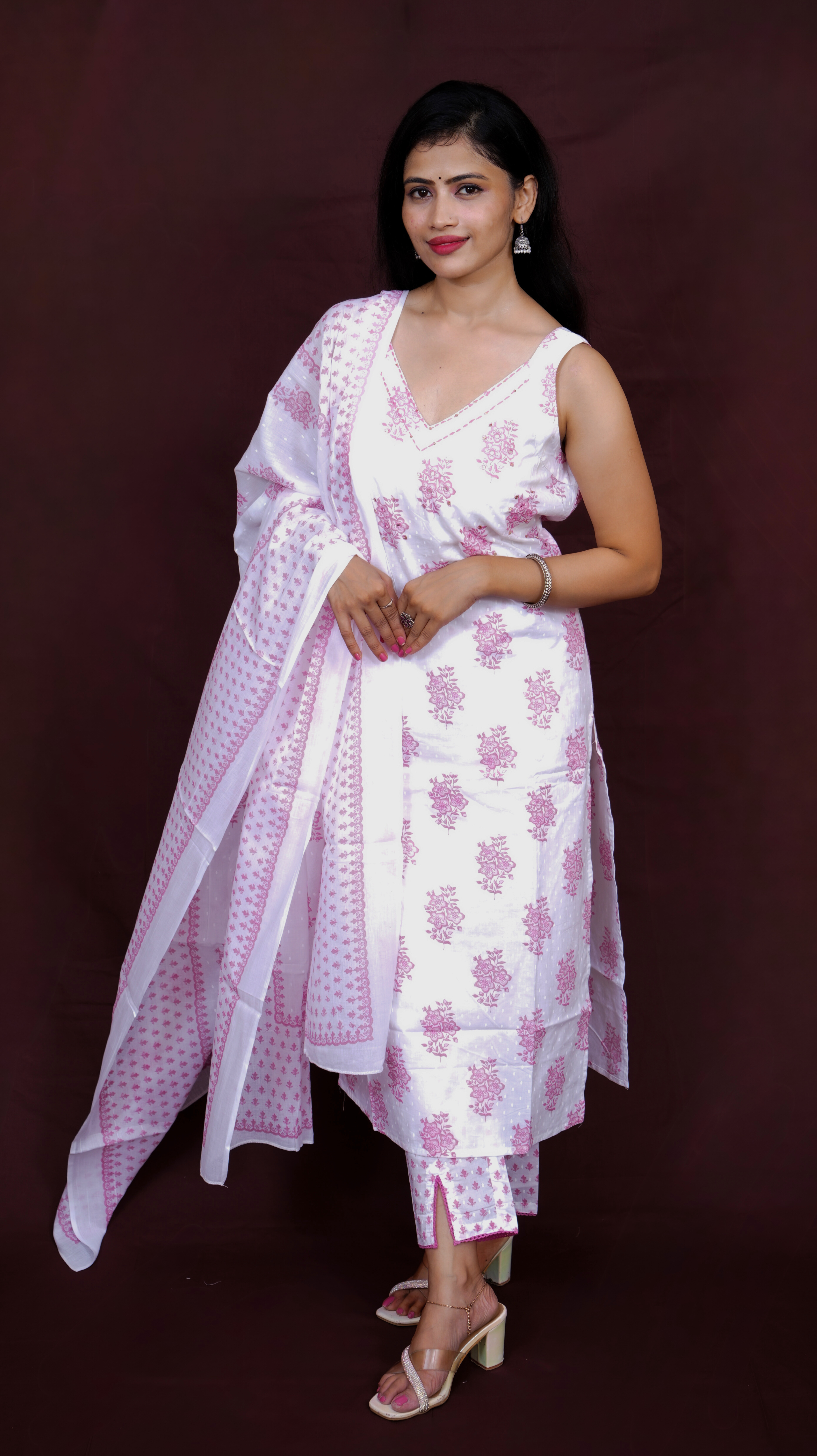 Floral Printed Kurta Set with Dupatta - White