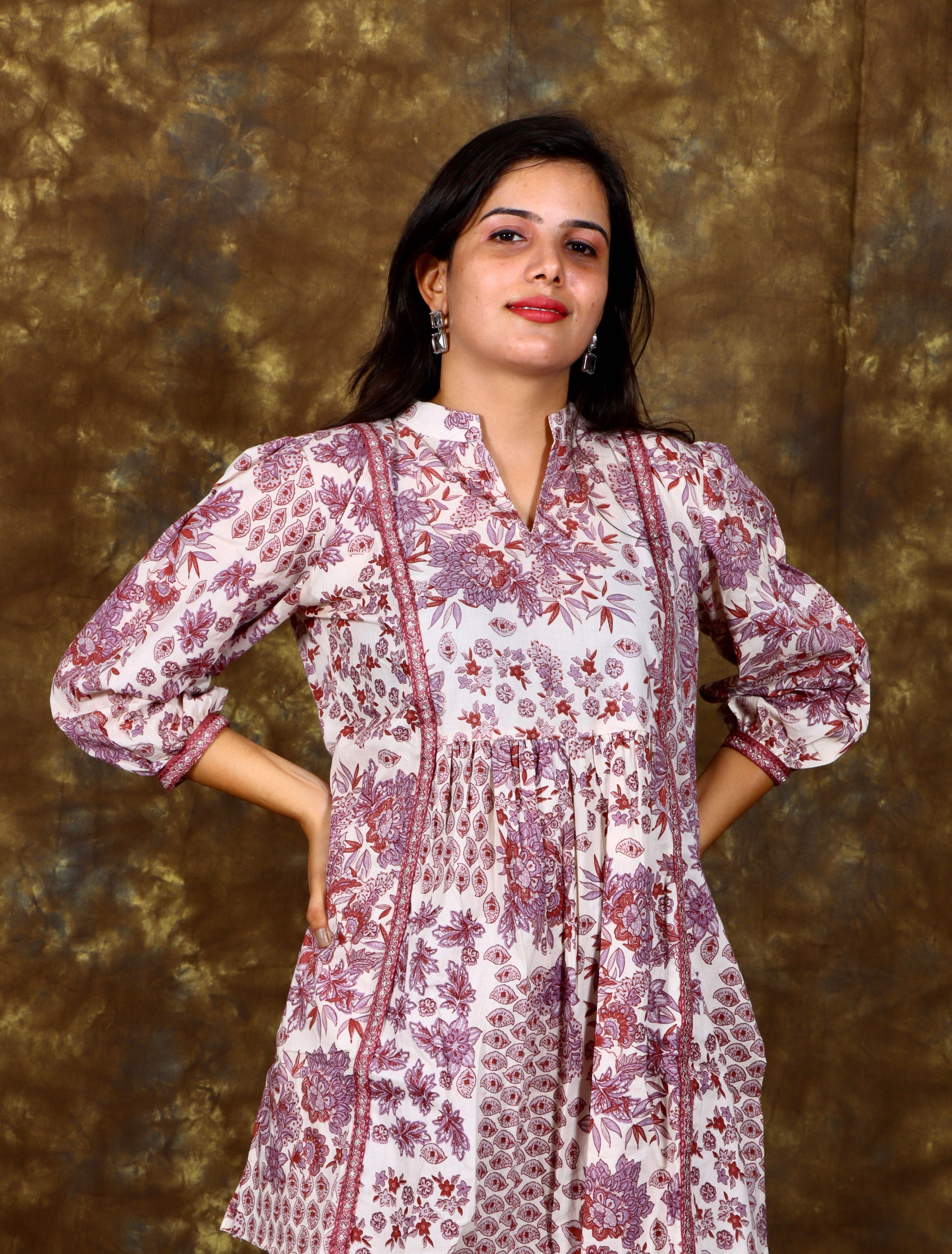 Ethnic Floral Printed and Embroidered Co-Ord Set - Beige