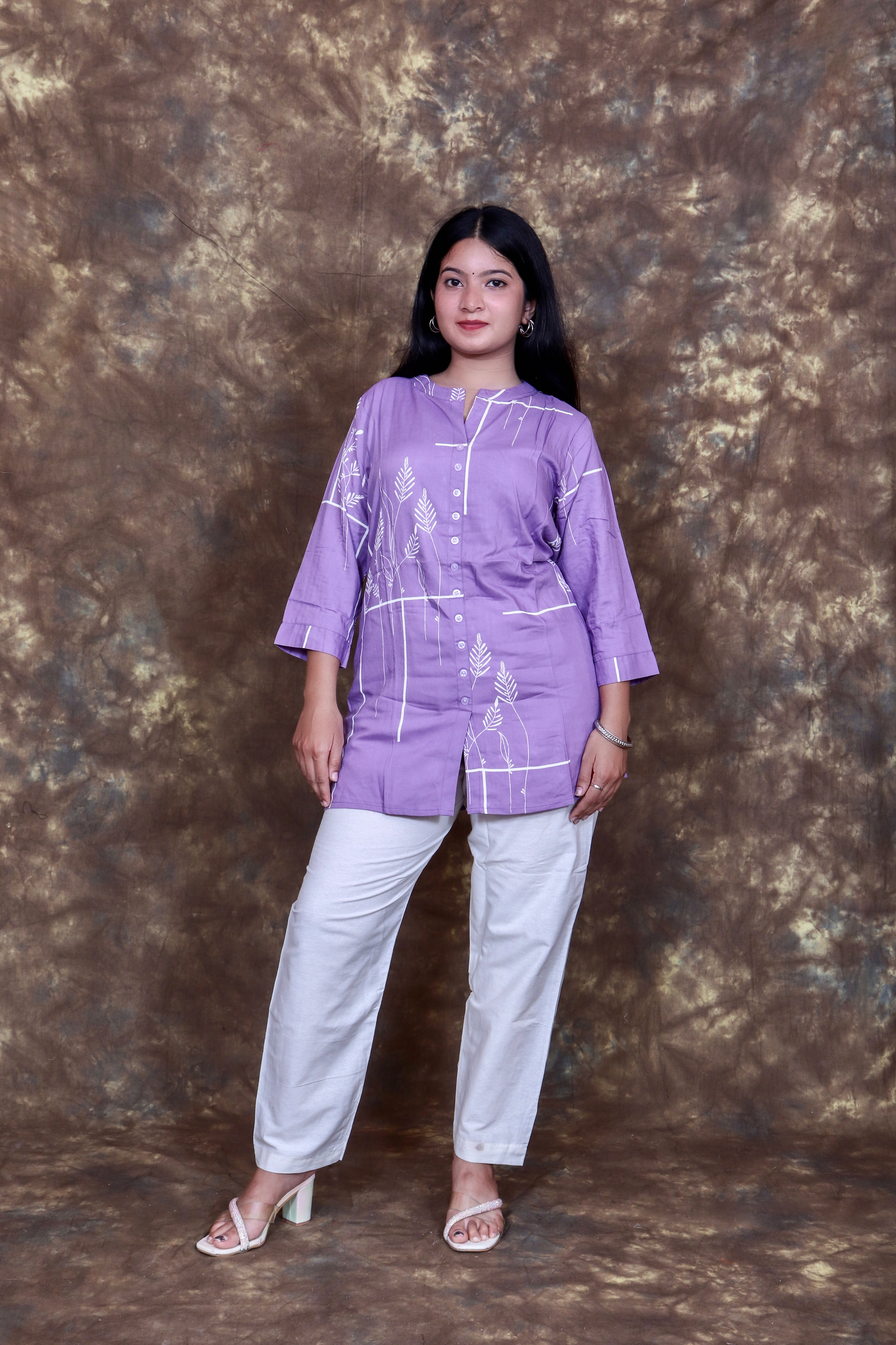Botanical Printed Straight Fit Shirt - Purple