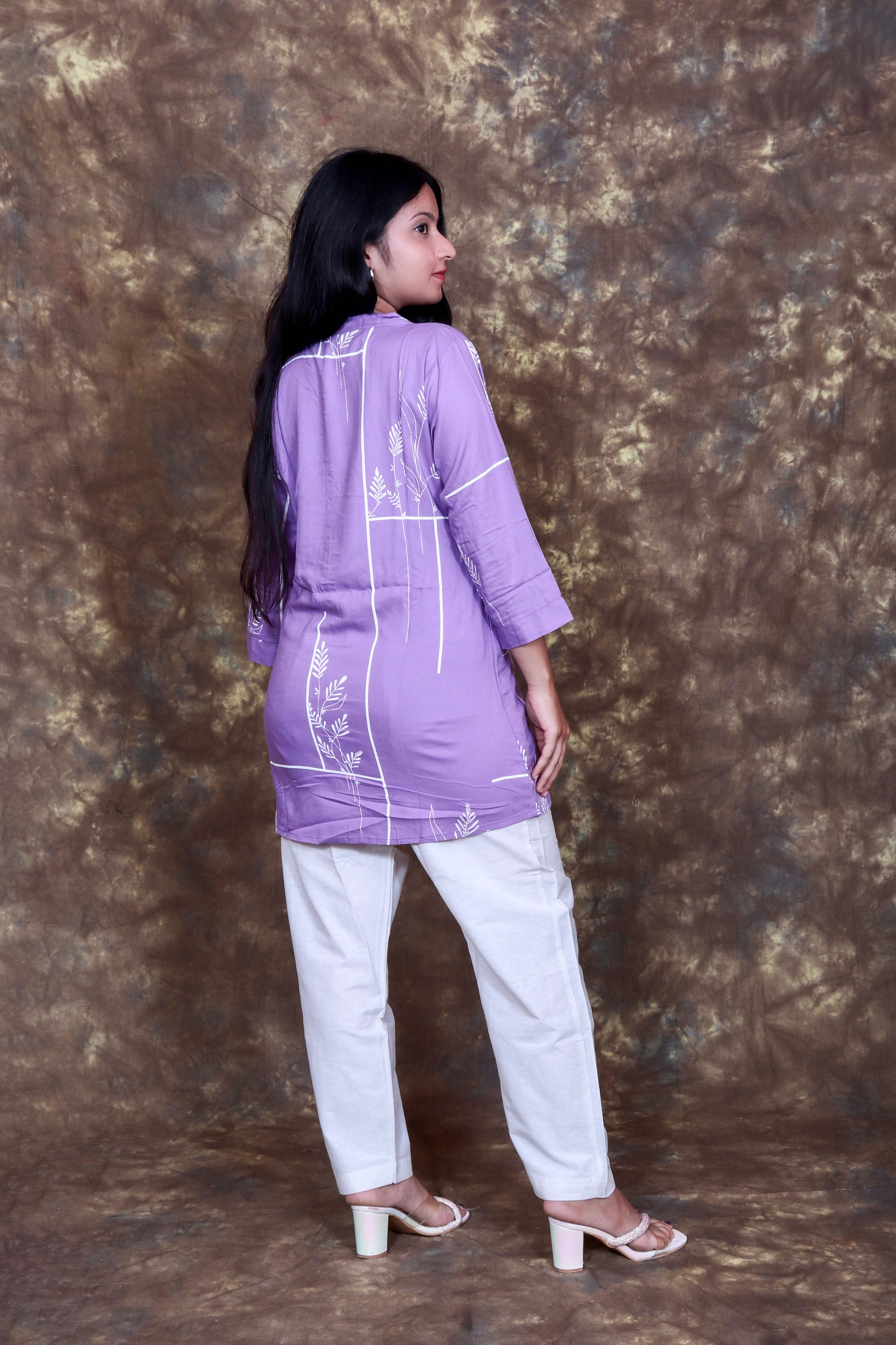 Botanical Printed Straight Fit Shirt - Purple